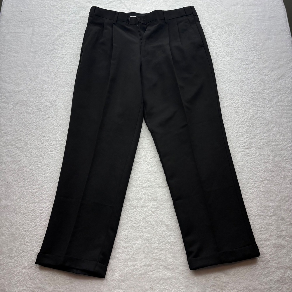 Perry Ellis Portfolio Mens 34x29 Black Double Pleated Cuffed Dress Pants 5CSBPP0